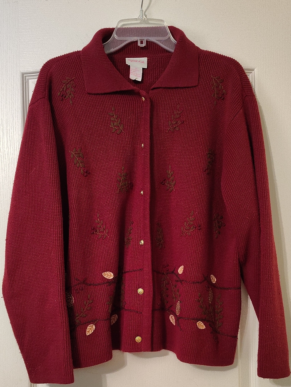 Crystal-Kobe Button Up Sweater Burgundy XL Autumn Theme